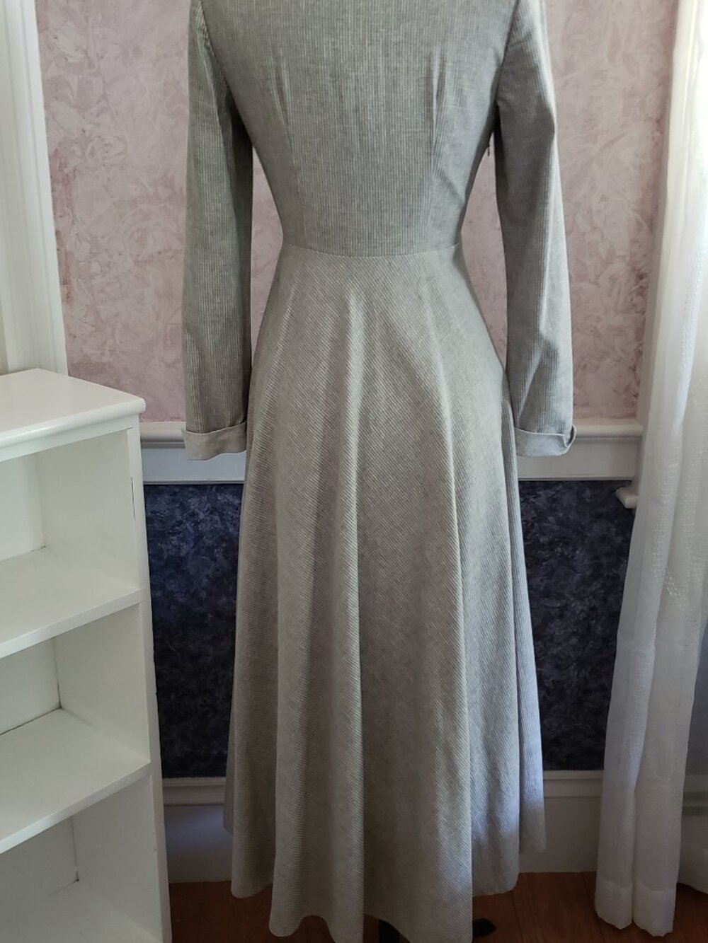 Vintage cottagecore gray striped long sleeve dress XS/S - Picture 5 of 11